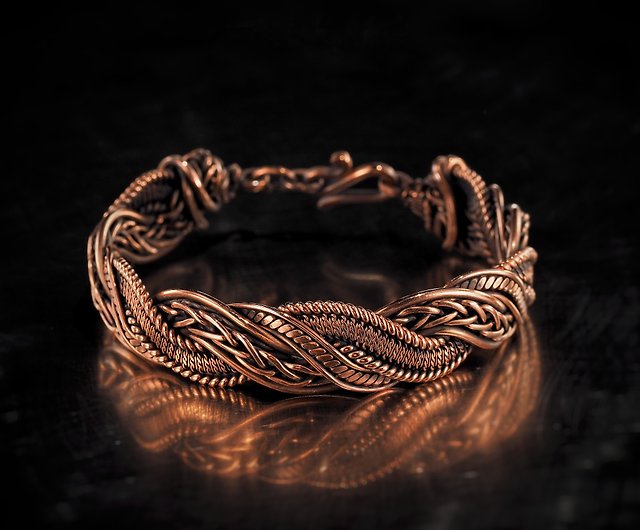 Unique Wire Wrapped Pure Copper Art Bracelet for Woman Antique Style Artisan Copper Jewelry 7th Anniversary Gift for Her 16.5 cm | WireWrapArt