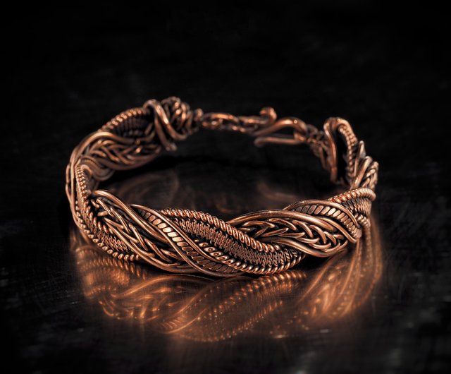 Unique Wire Wrapped Pure Copper Art Bracelet for Woman Antique Style Artisan Copper Jewelry 7th Anniversary Gift for Her 16.5 cm | WireWrapArt