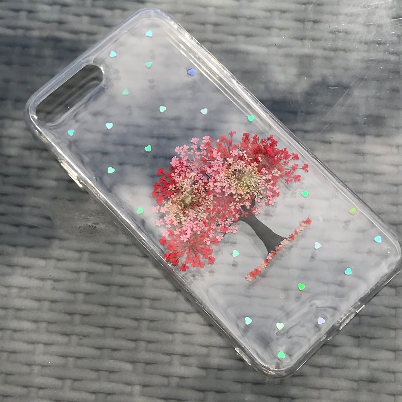 iPhone 7 Plus 手機殼 Handmade Pressed Flowers Case 押花 乾燥花 樹 紅色壓花 026 - 手機殼/手機套 - 植物．花 紅色