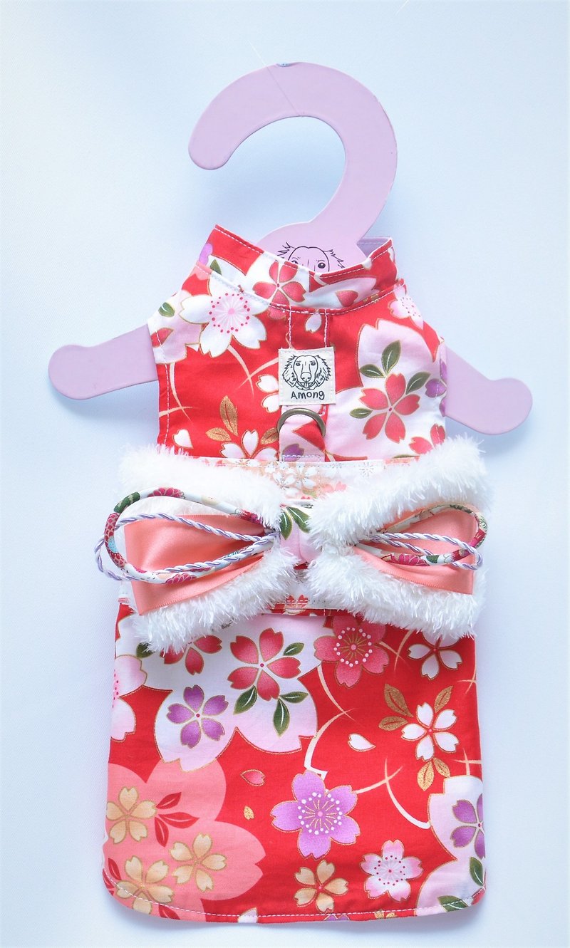 Among dog harness Japanese yukata - Clothing & Accessories - Cotton & Hemp Red