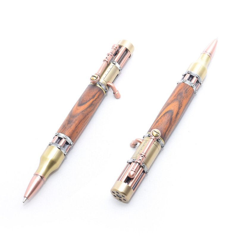【受注製作】ボルトアクションの手作り木製の回転式ボールペン（ココボロ；真鍮＋銅のメッキ）（STEAM-ABAC-CO） - その他のペン - 木製 ブラウン