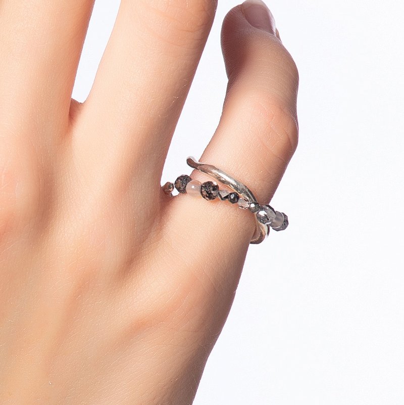 DATE. 10/01/21. Bubble Nebula - Double Hoop Beading Ring-Silver - General Rings - Sterling Silver Silver