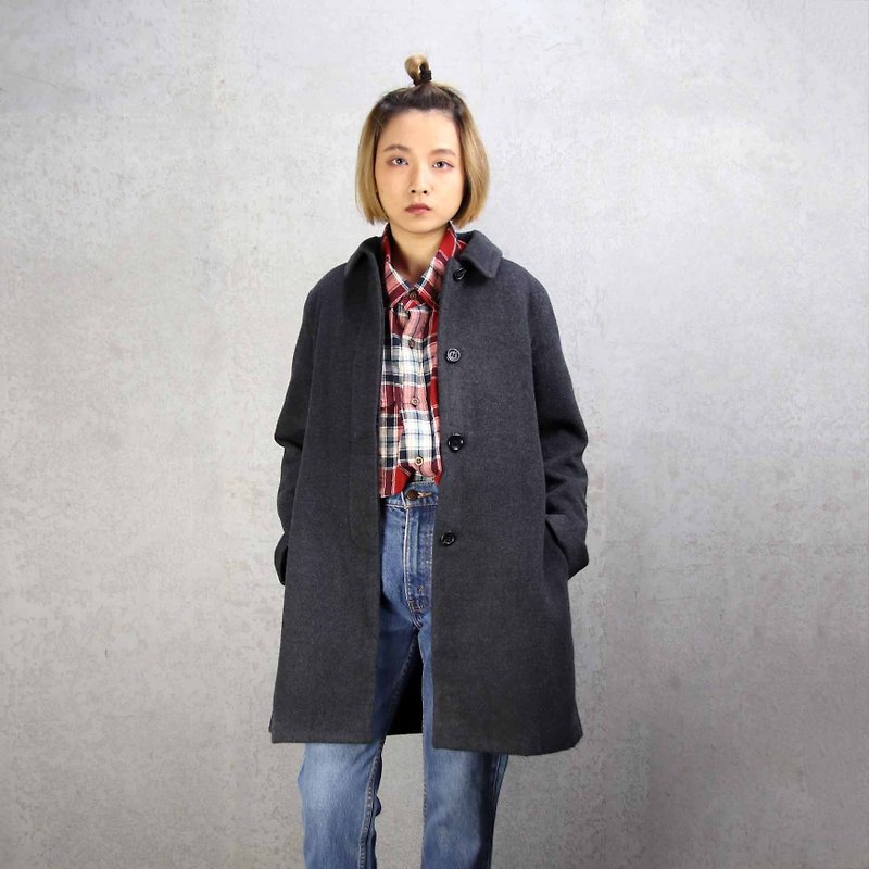 Tsubasa.Y Ancient House A02 vintage wool grey coat, wool wool long coat - Women's Casual & Functional Jackets - Wool Gray