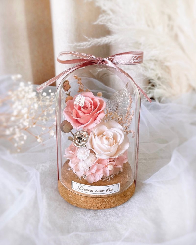 Preserved flower glass cup - light sweet powder l non-withering flower glass cup Japanese rose dried flower cup - ช่อดอกไม้แห้ง - พืช/ดอกไม้ สึชมพู