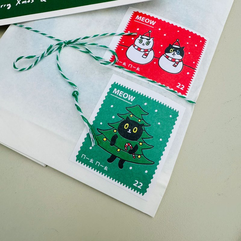 聖誕郵票貼紙 _ MEOW - 貼紙 - 紙 紅色