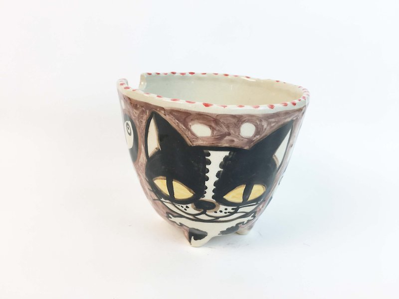 Nice Little Clay Handmade Bowl_Happy Cat 0214-05 - ถ้วยชาม - ดินเผา สีนำ้ตาล