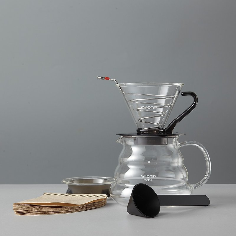 MY DRIP GD01 GD03 hand flush set filter cup with filter paper + glass bottom pot - Coffee Pots & Accessories - Glass Transparent