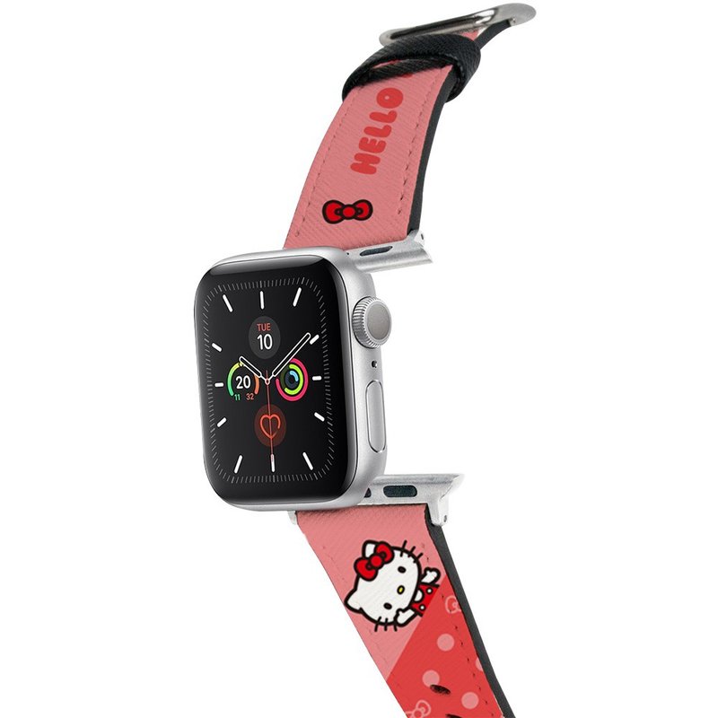 【Hong Man】三麗鷗系列 Apple Watch 皮革錶帶 點點Hello Kitty - 錶帶 - 人造皮革 紅色