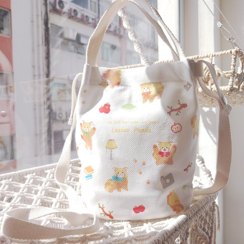 Little Panda Museum | littlepanda bucket bag - กระเป๋าแมสเซนเจอร์ - ผ้าฝ้าย/ผ้าลินิน ขาว