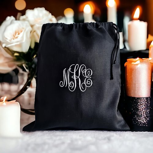 Linen Home Gifts Wedding Groom shoe bag linen custom monogram embroidered, personalized gift bag