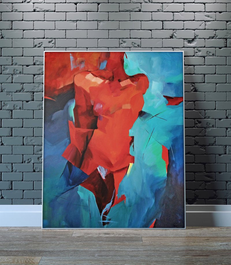 Abstract painting | Blue abstract painting | Blue Wall Art | Silhouette - 壁貼/牆壁裝飾 - 棉．麻 紅色