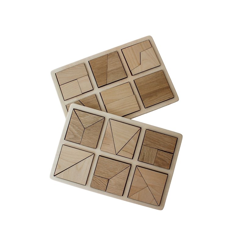 Wooden Puzzle - collect the square or Mathematic Fraction, Toddler Toys - Kids' Toys - Wood Brown