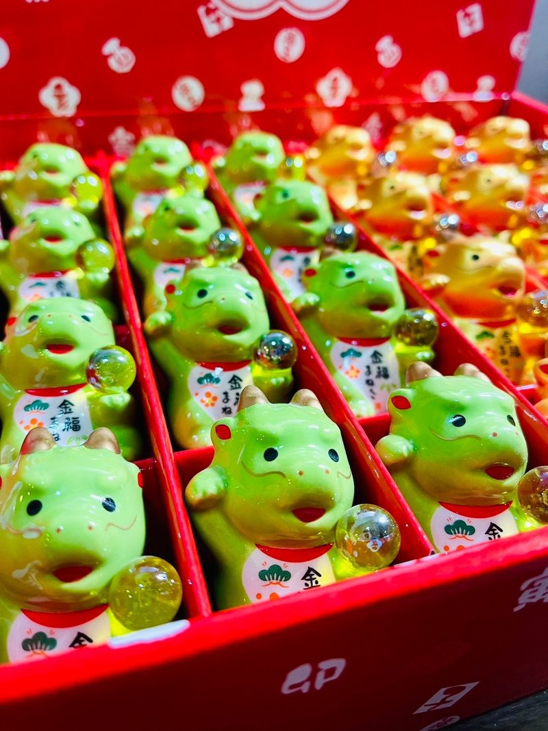 瀨戶燒藥師窯-錦彩晶球金福招財小龍 - 擺飾/家飾品 - 陶 綠色