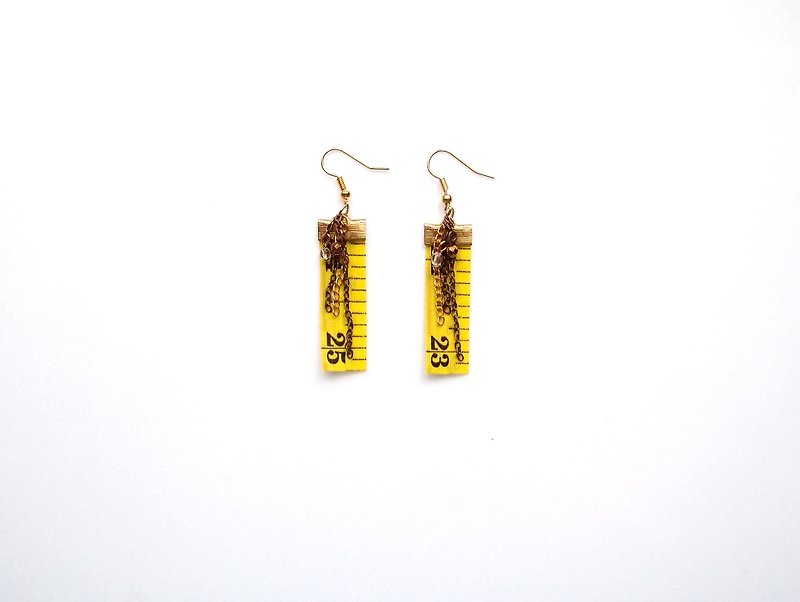 Inch Earrings| Tape Measure(Short)| Yellow - ต่างหู - วัสดุอื่นๆ สีเหลือง