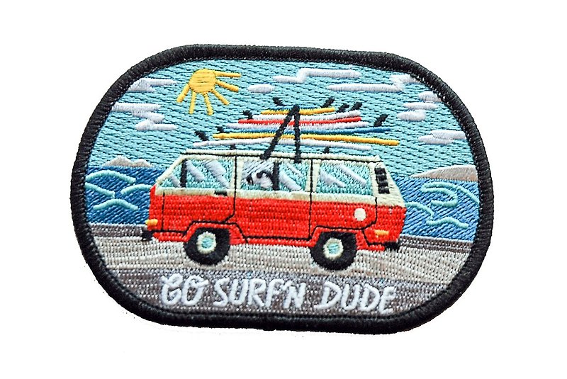 Forest & Waves Embroidery / Surf Wagon - Badges & Pins - Cotton & Hemp 