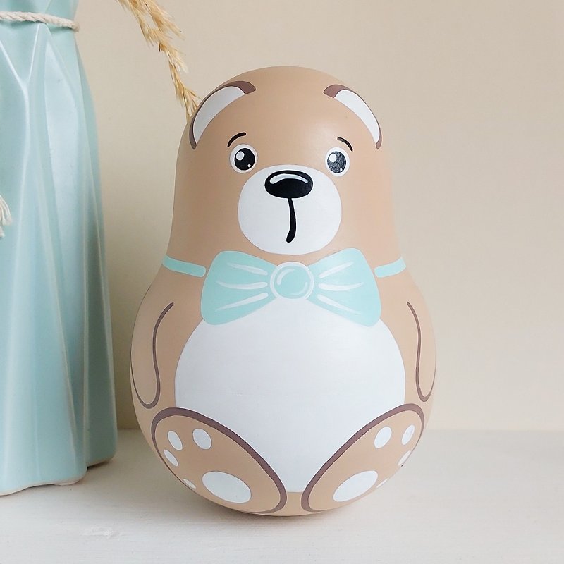 Bear toy with a bell inside - Roly-poly wooden toy - 寶寶/兒童玩具/玩偶 - 木頭 卡其色