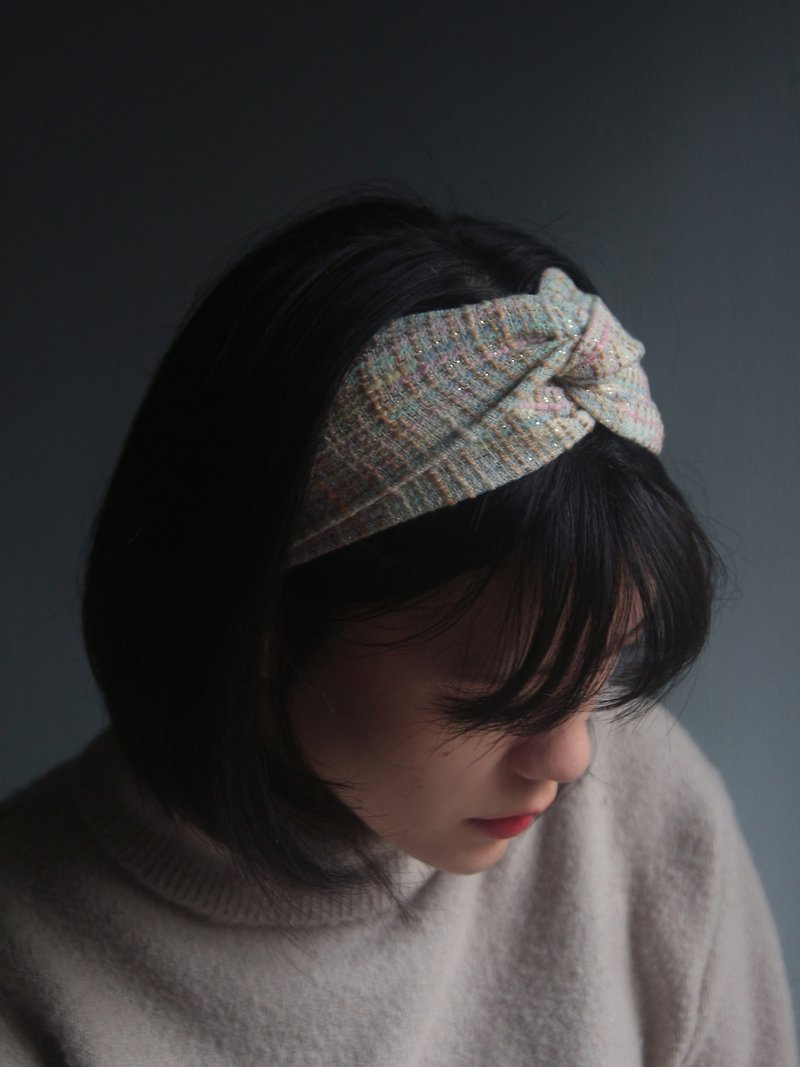 Autumn and winter plaid coarse knit Silver blended handmade cross headband - Headbands - Polyester Multicolor