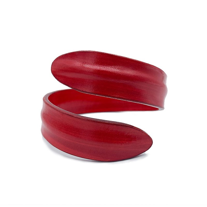 minimal bracelet, leather cuff, wristband, genuine leather, wide bangle handmade - Bracelets - Genuine Leather Red