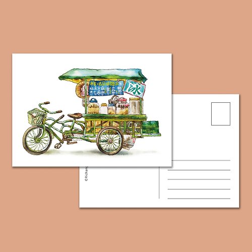 Richang Art 手繪明信片-迪化街復古冰品車-懷舊冰淇淋車-台灣老街餐車-卡片-