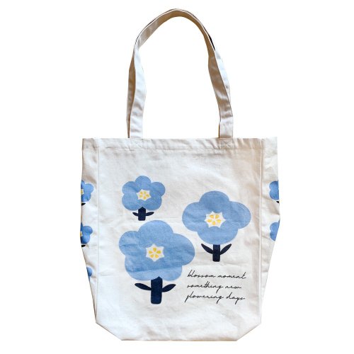 blue flowers canvas bag with zipper Japanese canvas bag - Shop