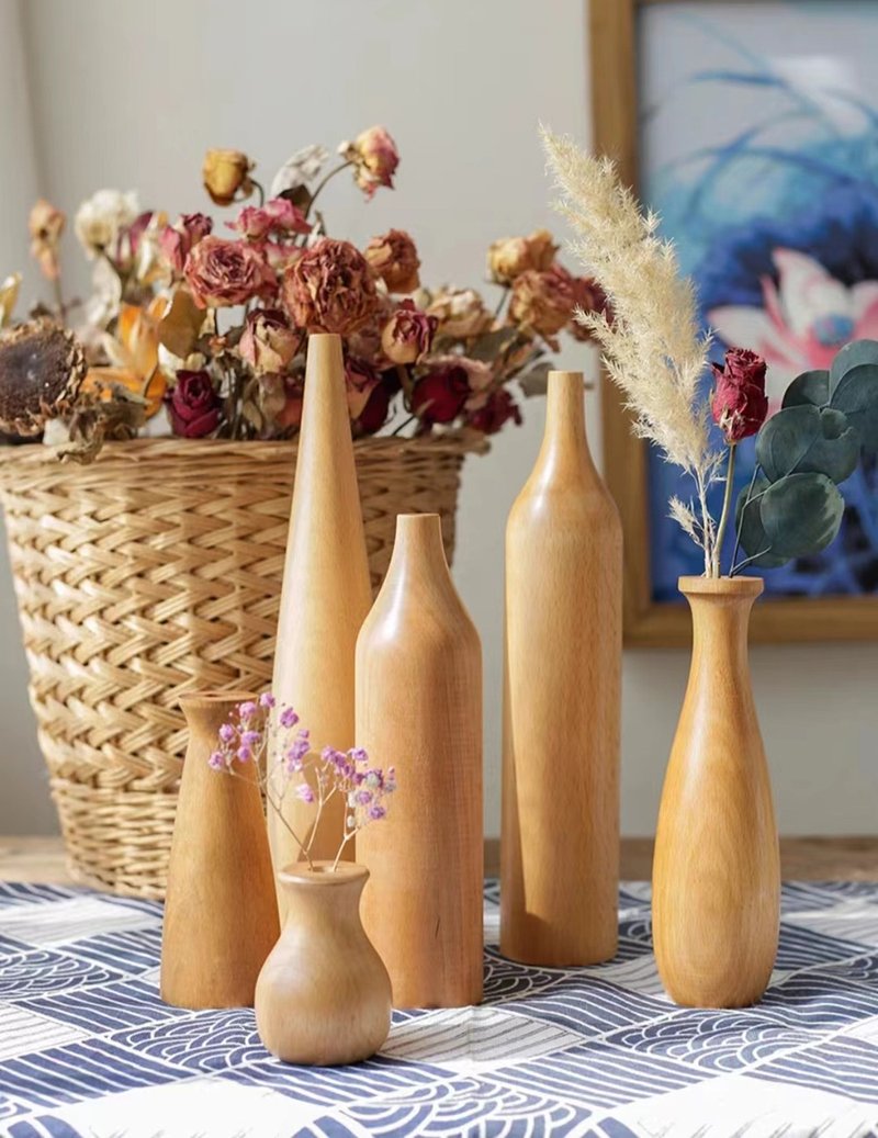 Dried flower vase   Wooden art vase - ของวางตกแต่ง - ไม้ 