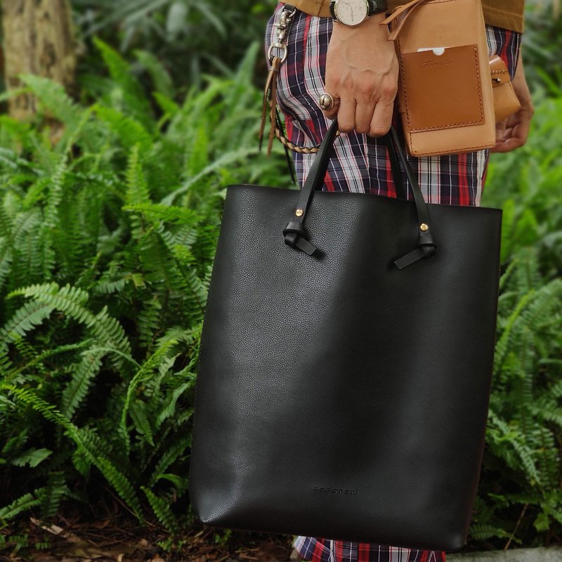 Zemoneni olive green leather tote bag, two knots carry handle design. - กระเป๋าถือ - หนังแท้ สีเขียว