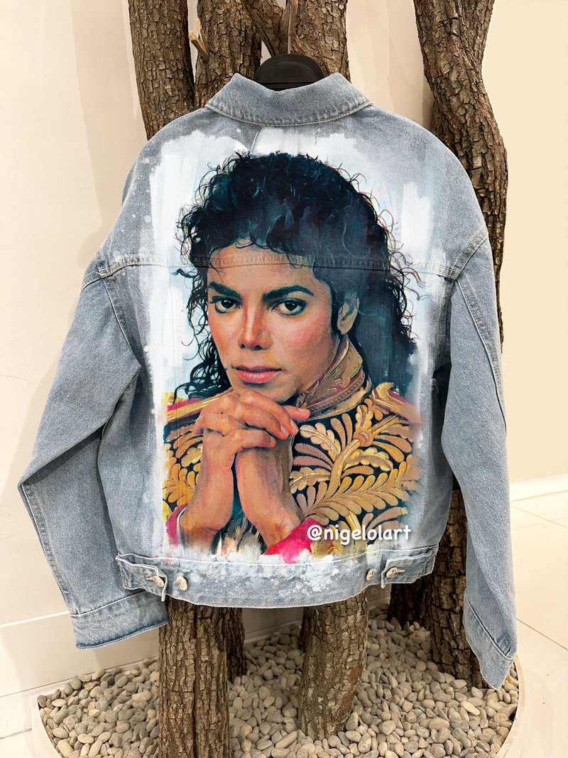 Michael Jackson, Handmade Custom jacket blue jean jacket, - 女裝外套/大衣 - 棉．麻 藍色