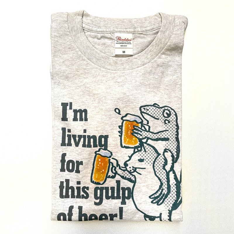 Cat and frog toasting with beer T-shirt Oatmeal Unisex - Women's T-Shirts - Cotton & Hemp Gray