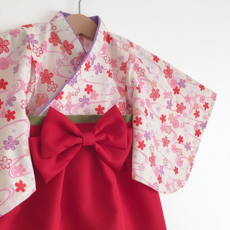 Hakama Dress - Cherry blossoms - Red - ชุดเด็ก - ผ้าฝ้าย/ผ้าลินิน สีแดง