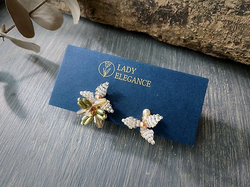 Lady Elegance 施華洛世奇珍珠織花似錦不對稱小耳環