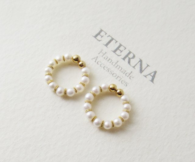 淡水パールとメタルビーズのフープイヤリング - ショップ ETERNA