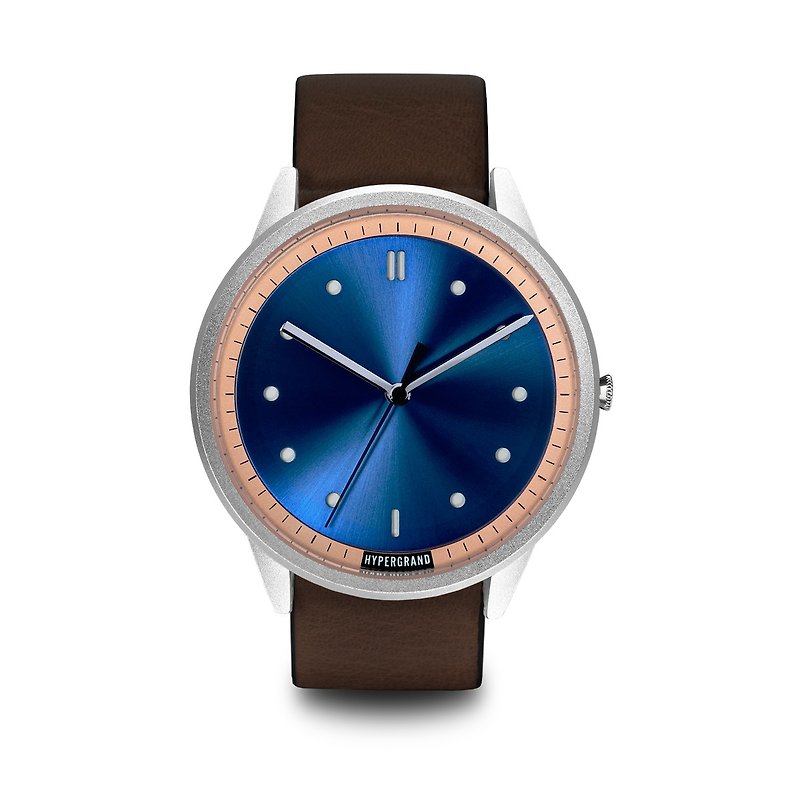 HYPERGRAND - 02基本款系列 - 銀藍錶盤棕皮革 手錶 - 男錶/中性錶 - 其他材質 咖啡色