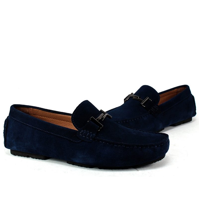 sixlips fashion yuppie T-shaped patch suede driving shoes blue - รองเท้าอ็อกฟอร์ดผู้ชาย - หนังแท้ สีน้ำเงิน