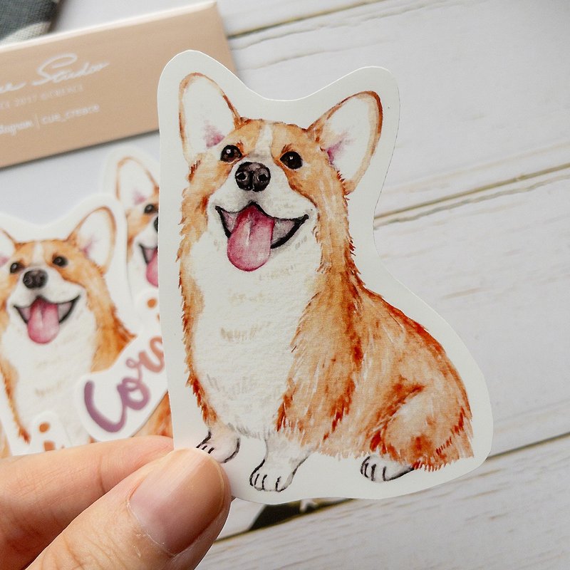Puppy Series Sticker-Sticker,Watercolor,illustrations,Sticker,Corgi Sticker - Stickers - Paper Brown