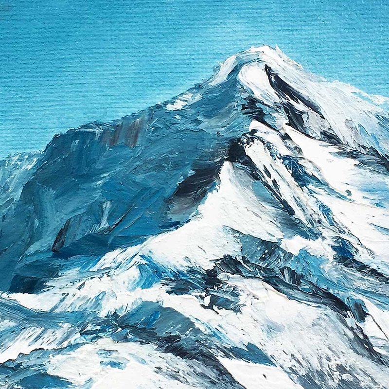 Impasto Snow Mountain Oil Painting. Palette Knife Tiny Relief Winter Scenery. - Posters - Cotton & Hemp 