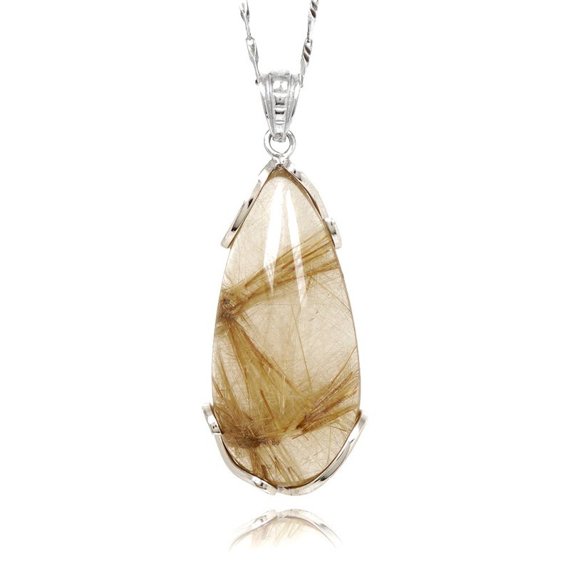 Gold Rutilated Quartz 15.1g Tear Drop Pendant - สร้อยคอ - เครื่องประดับพลอย หลากหลายสี