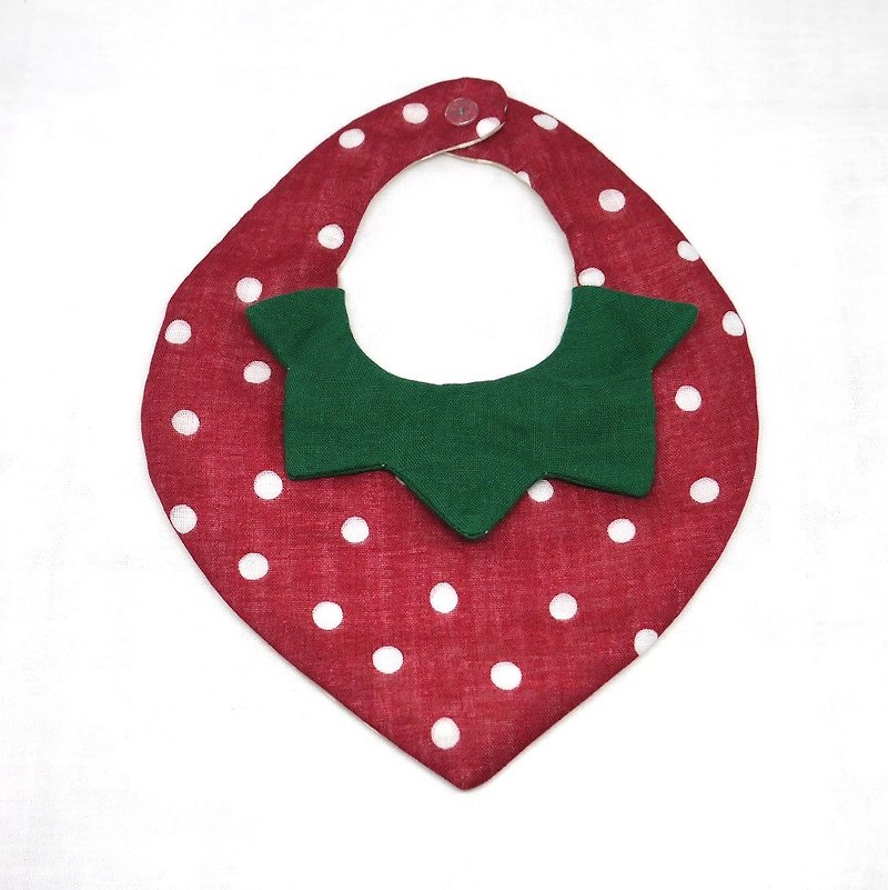 Japanese Handmade 8-layer- gauze Baby Bib/ strawberry bib - ผ้ากันเปื้อน - ผ้าฝ้าย/ผ้าลินิน สีแดง