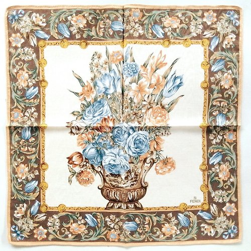 orangesodapanda Fendi Vintage Handkerchief Floral Baroque 19.5 x 19.5 inches, vintage scarf