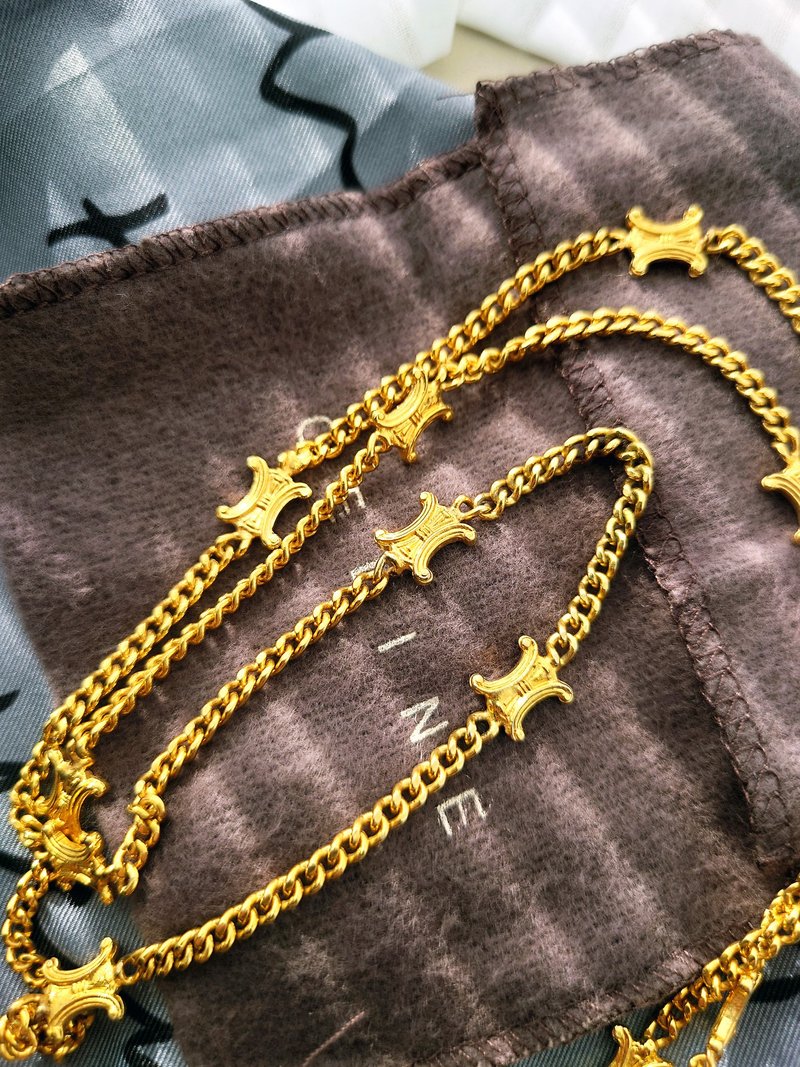 中古真品 CELINE 凱旋門金鏈 長頸鏈項鍊 手鏈腰鏈包包掛件掛飾 - 項鍊 - 其他金屬 金色