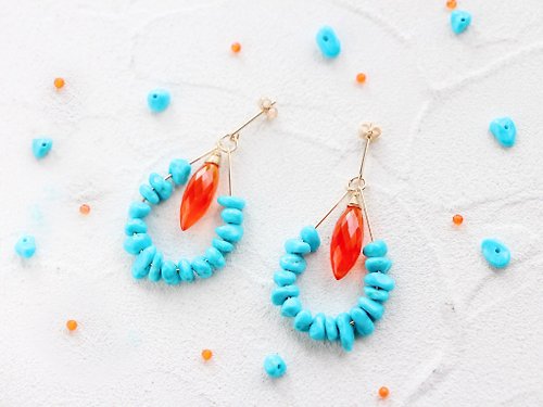 A.N 14kgf-beauty turquoise and carnelian pierced earrings /can change to clip-on