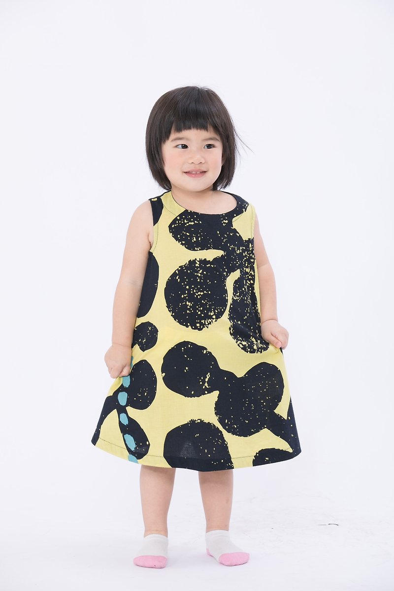 小女孩洋裝-迷幻熱帶植物園無袖小洋裝-公平貿易 - 童裝禮服 - 棉．麻 黃色