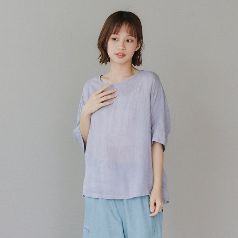 【Simply Yours】褶皺苧麻上衣 紫F - 女 T 恤 - 棉．麻 紫色