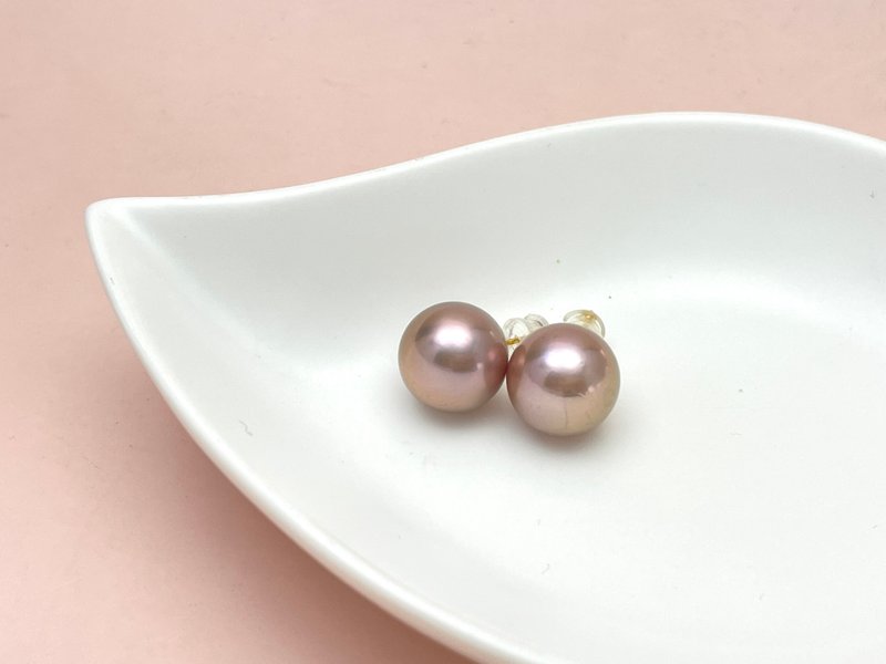 Natural Freshwater Pearl Large Pearl Pink Purple Sterling Silver Stud Earrings - ต่างหู - ไข่มุก สีม่วง