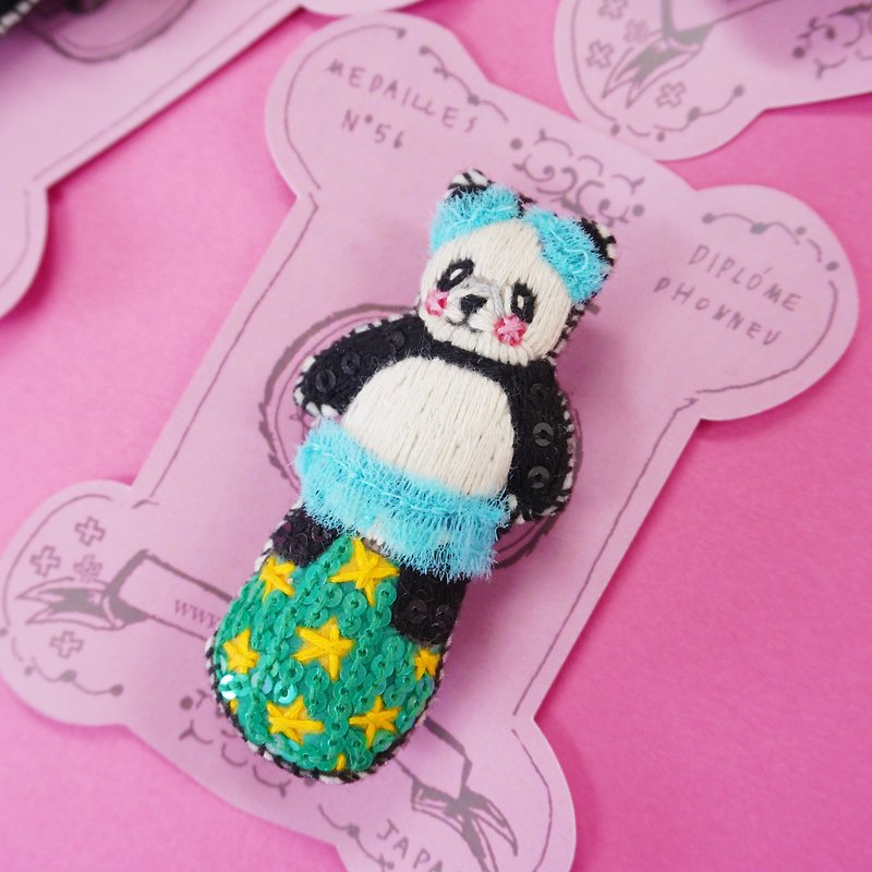 Limited Quantity Panda Embroidery Brooch - Brooches - Thread 