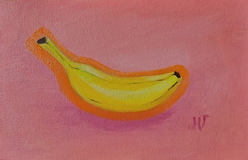 Julia Velyka Art Original Oil Painting Banana Still Life Fruits Wall Decor