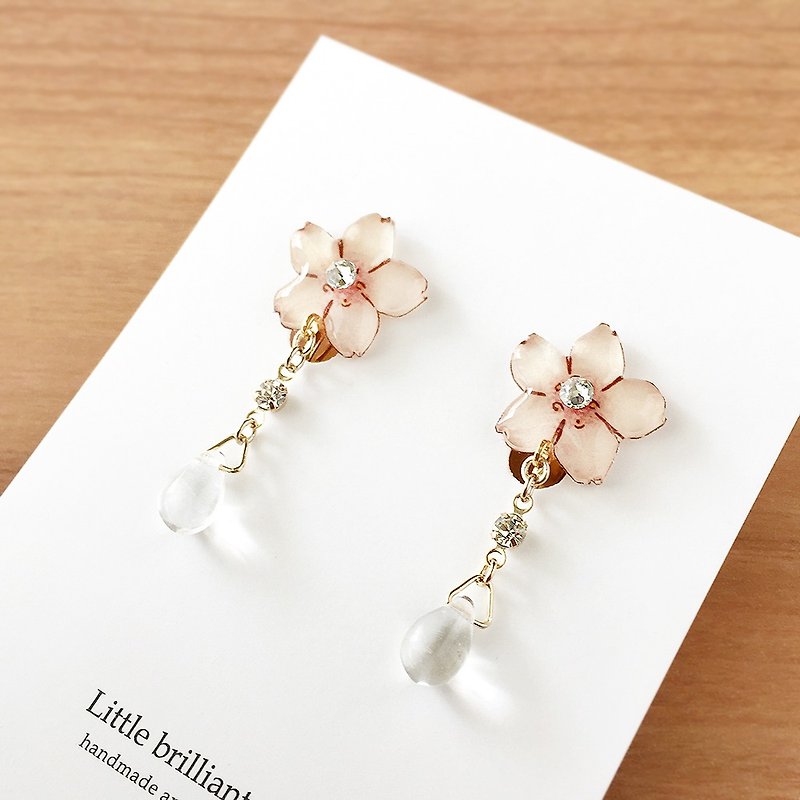 Sakura Drop Earring-02 - 耳環/耳夾 - 塑膠 粉紅色