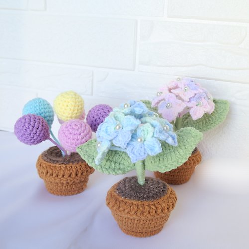 Handmade Crochet 鈎織小繡球、薰衣草花盆栽