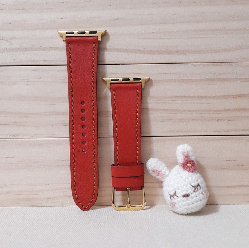 Apple Watch錶帶 / 橘紅色 / 手工錶帶 / 義大利頂級皮革 - 錶帶 - 真皮 