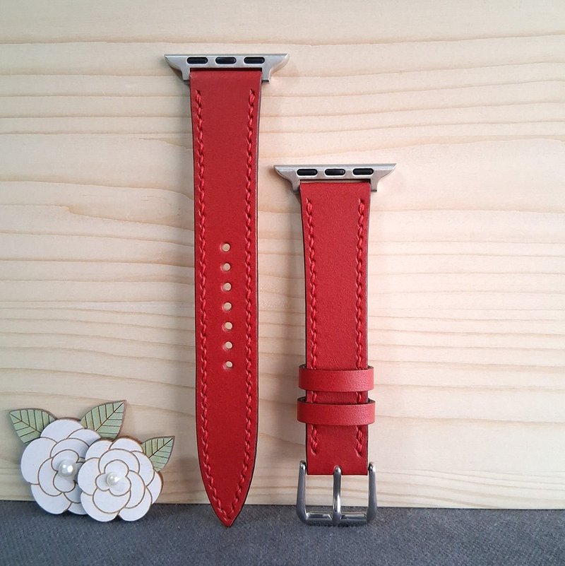 apple watch皮革錶帶 / 手工製作 / 獨特風格紅色 - 錶帶 - 真皮 