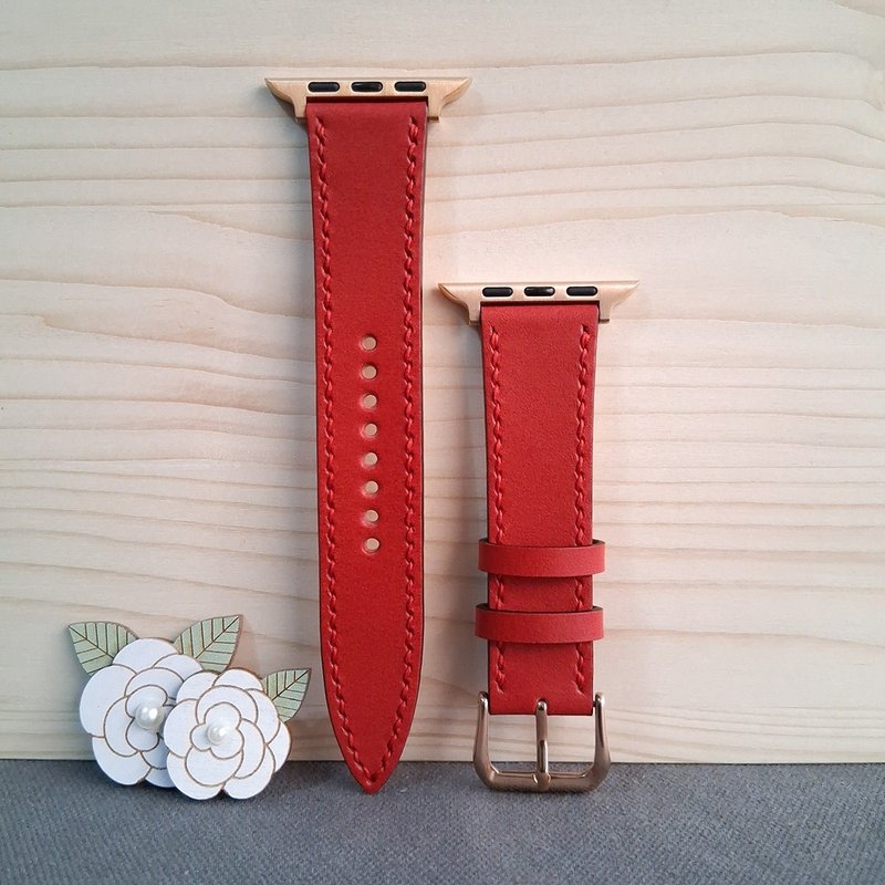 apple watch皮革錶帶 / 手工製作 / 紅 - 錶帶 - 真皮 